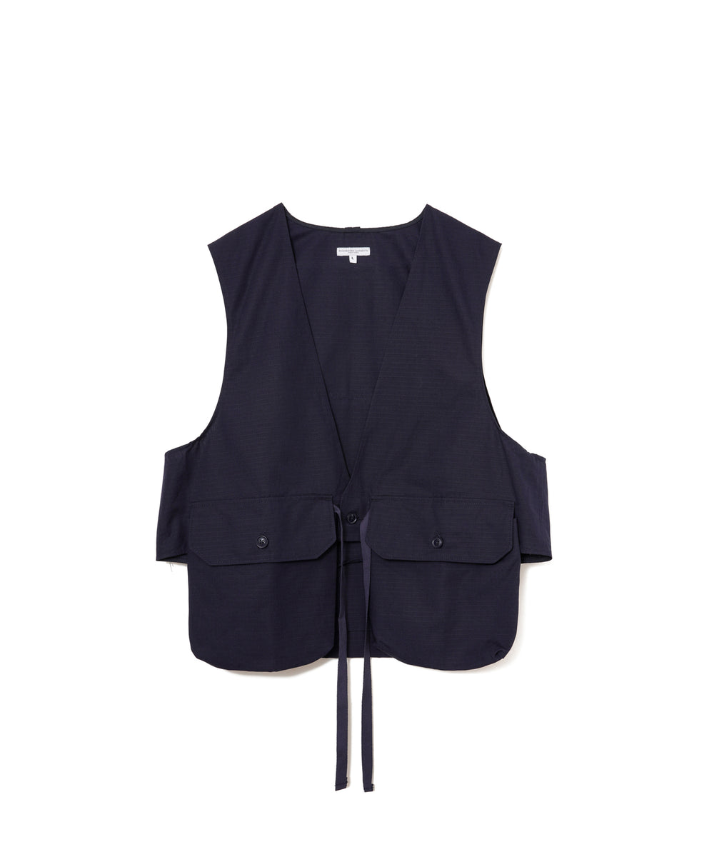 Engineered Garments Fowl Vest, Black Cotton Distressed Print