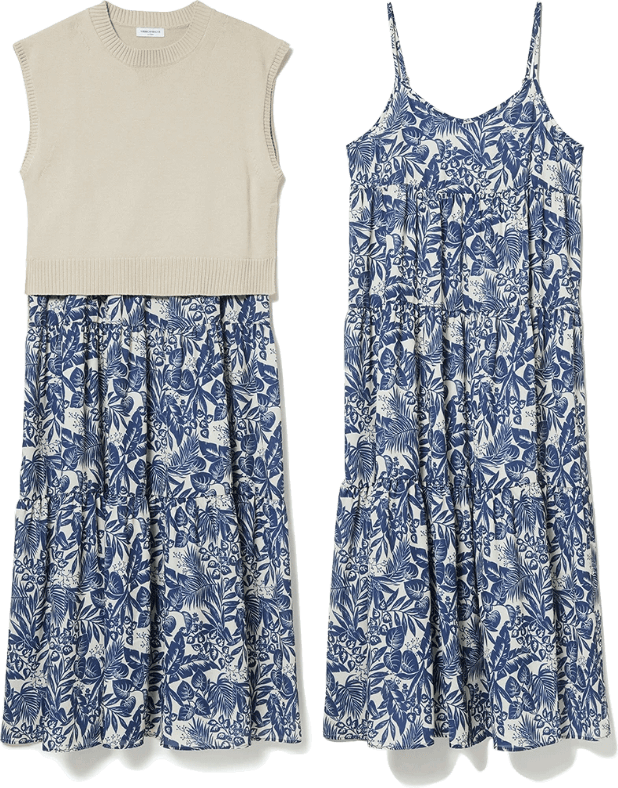 ニットベスト+ティアード ワンピセット