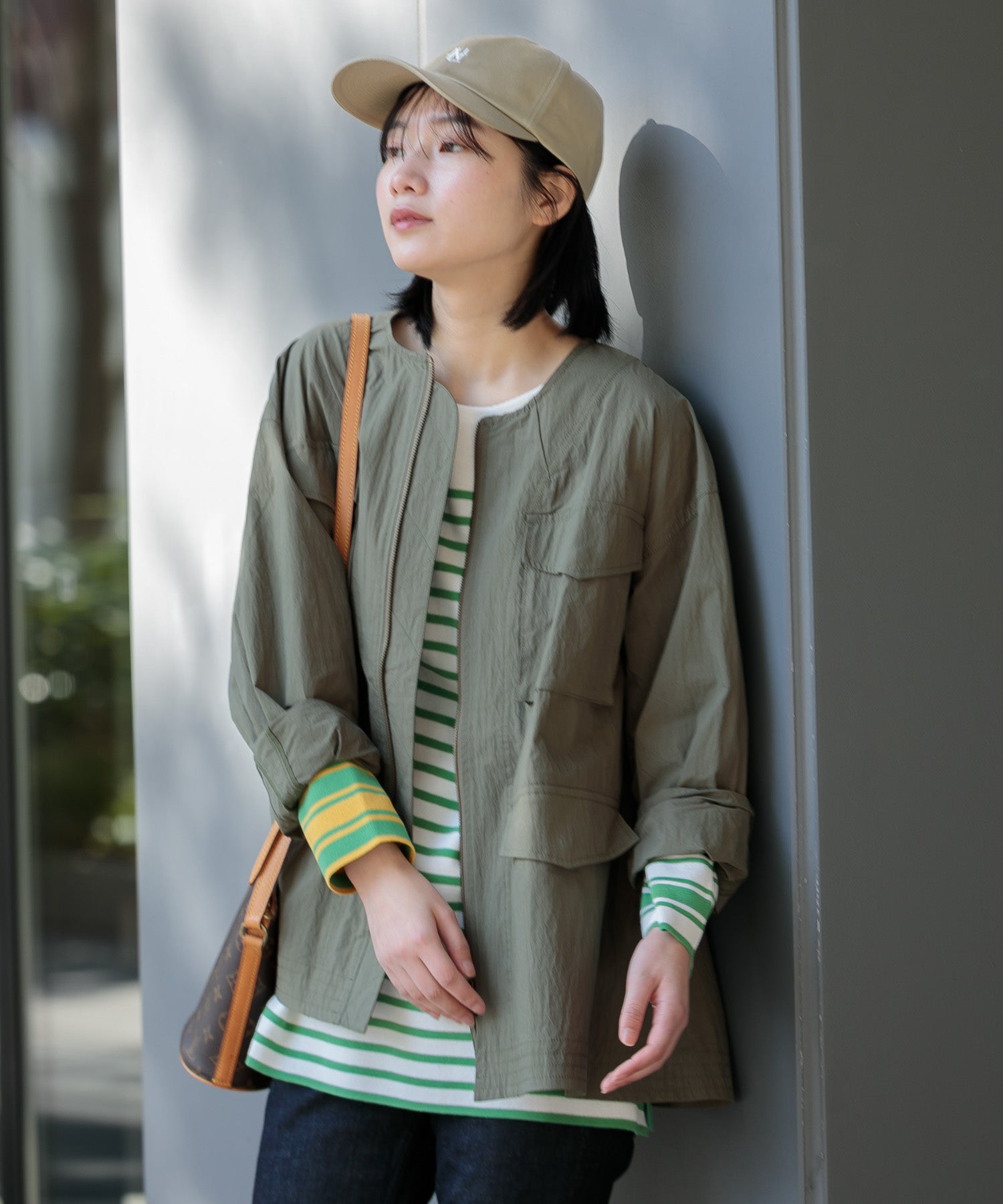 通販 激安 WOMEN】コットンナイロンノーカラーミリタリーブルゾン ジャケット・アウター
