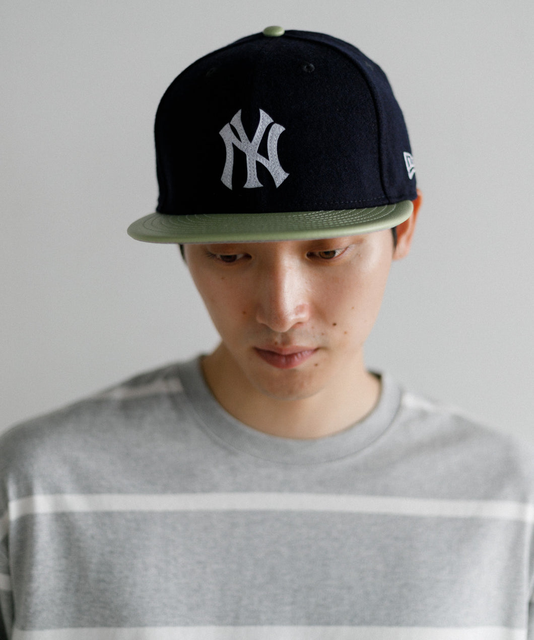 【MEN , WOMEN】NEW ERA 59FIFTY Powered by GORO NAKATSUGAWA（MIN-NANO） ニューヨーク・ヤンキース メルトン ネイビー ライトグリーンバイザー