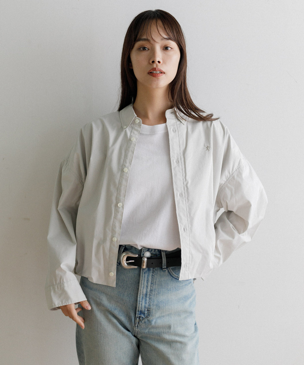 【WOMEN】Gymphlex タイプライター ショートボタンダウンシャツ