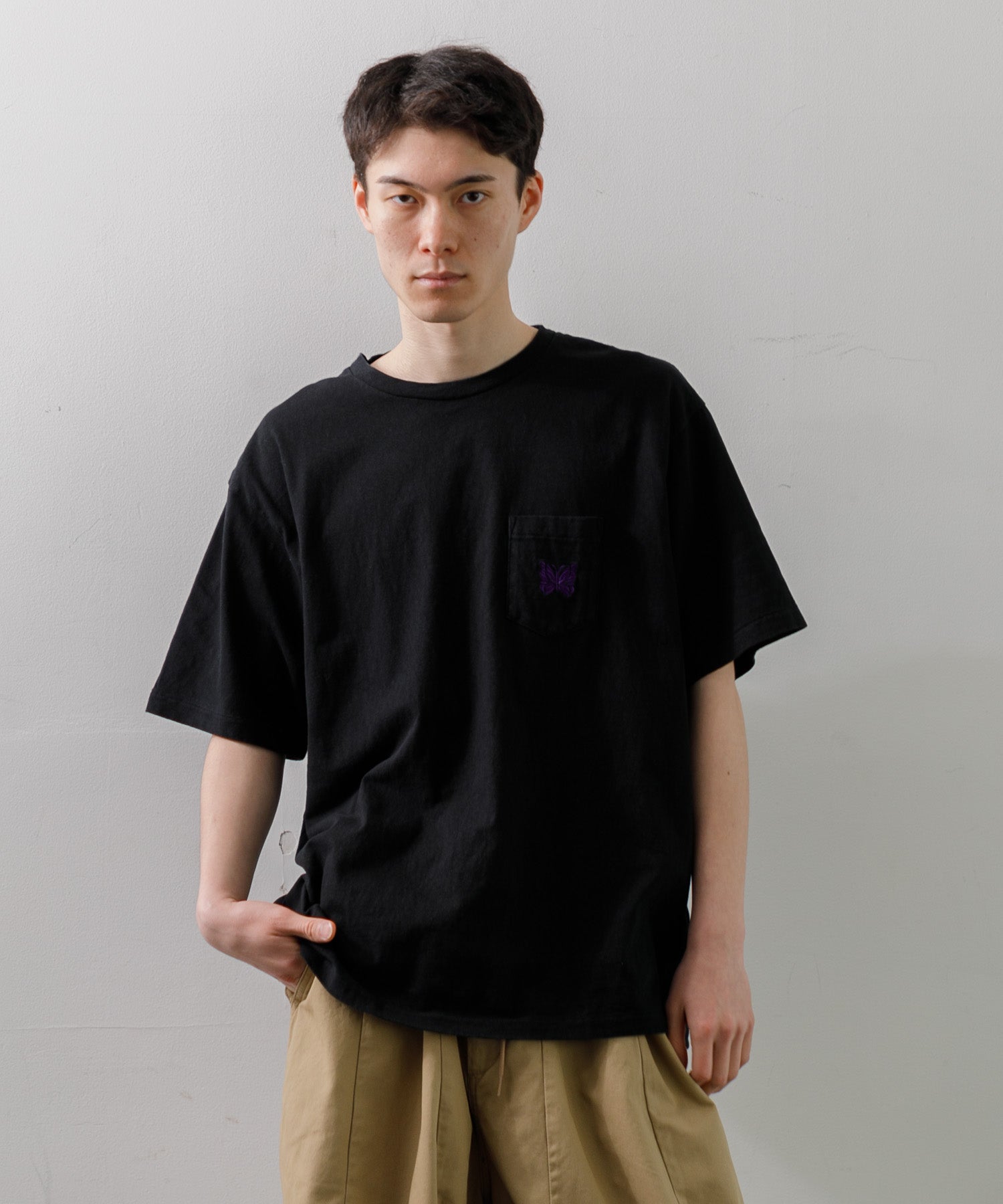 MEN】NEEDLES S/S Papillon Emb. Pocket Tee - Cotton Jersey