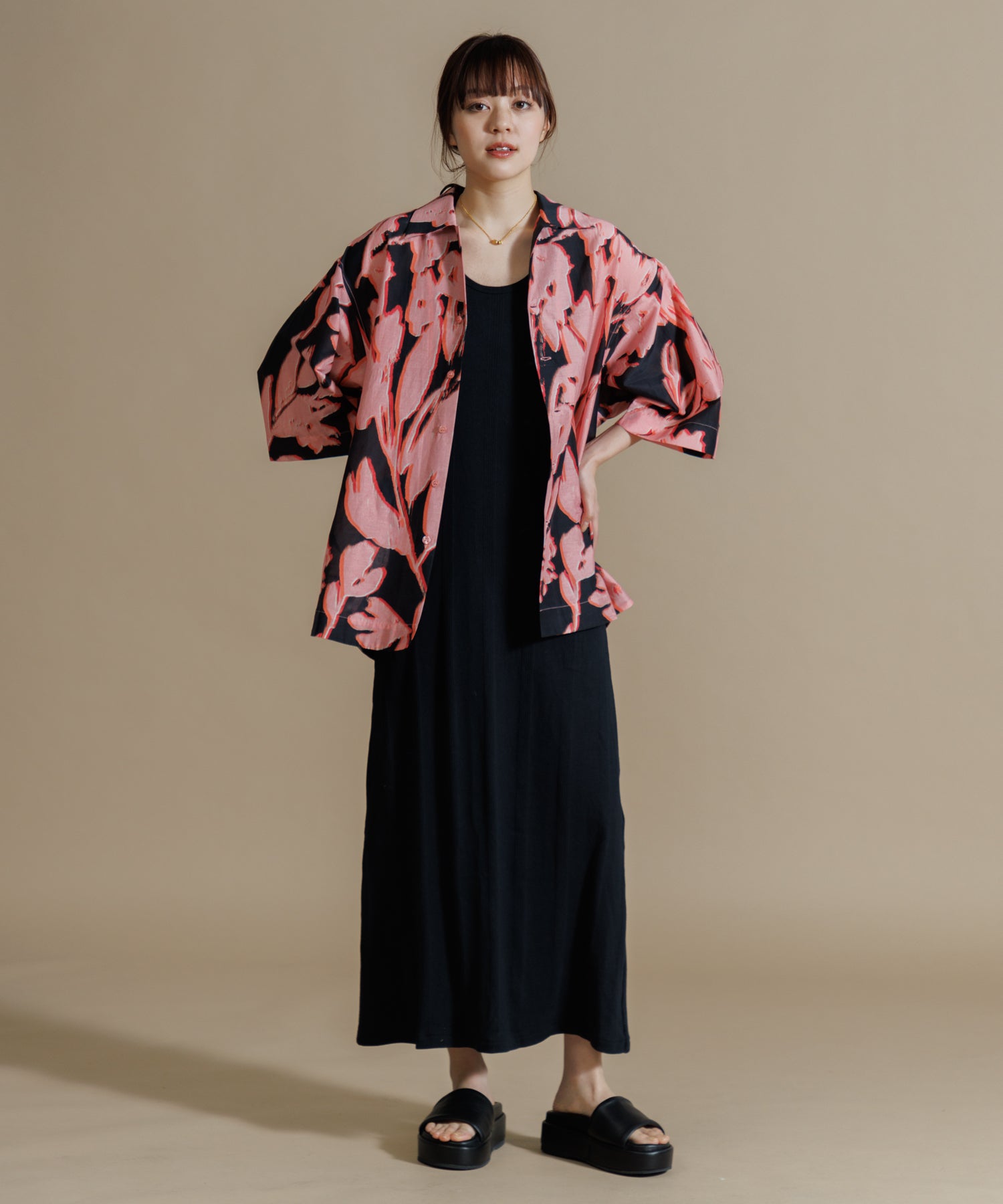 MEN , WOMEN】LEIN コットンシルクリーフプリントシャツ