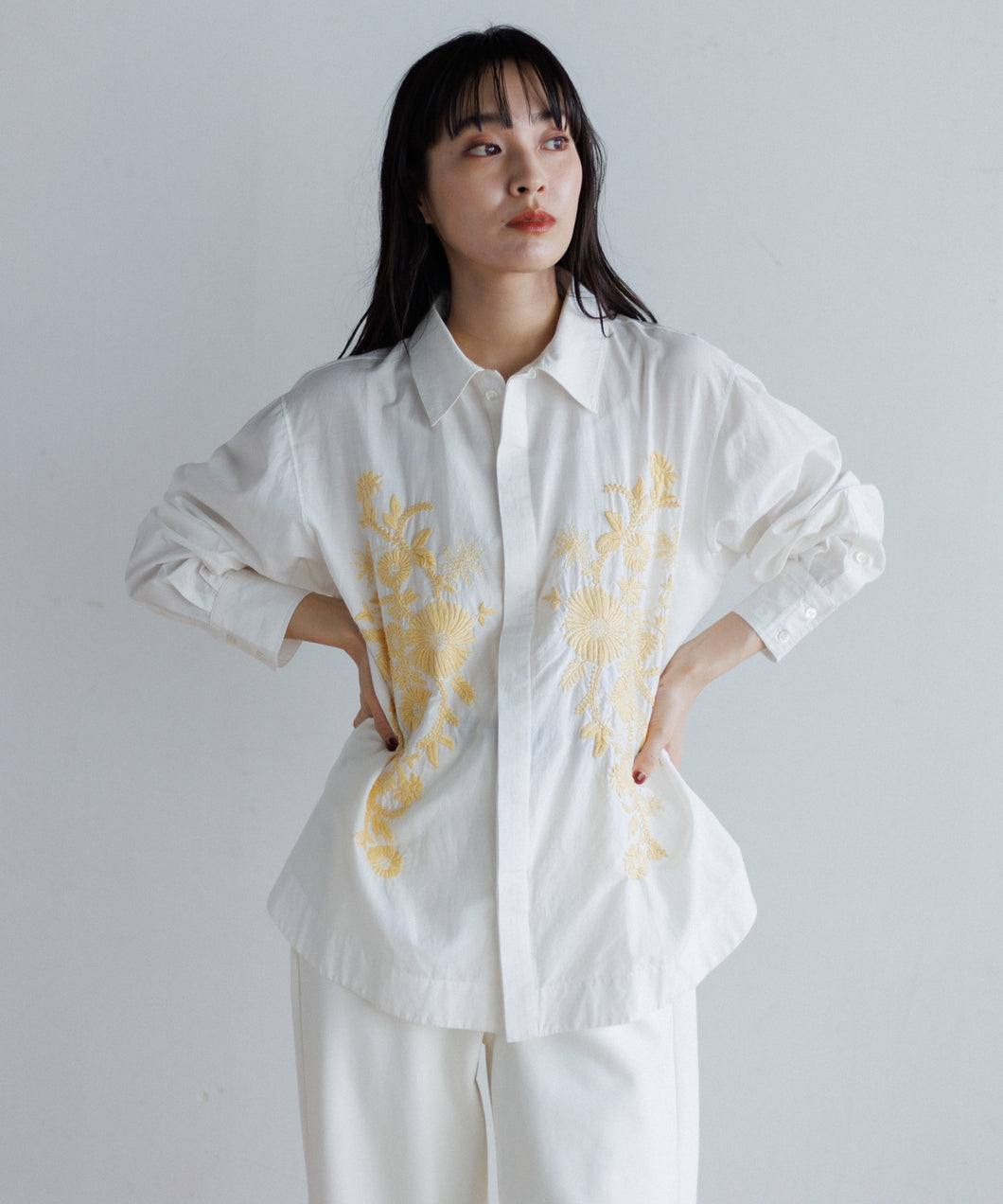 【MEN , WOMEN】LEIN コットンシルク花柄刺繍シャツ