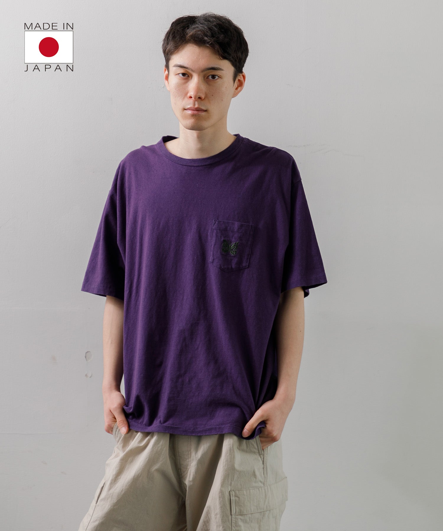 【美品】ニードルス 胸ポケット パピヨンワッペン Tシャツ Lサイズ Needles - 【美品】ニードルス 胸ポケット パピヨンワッペン T