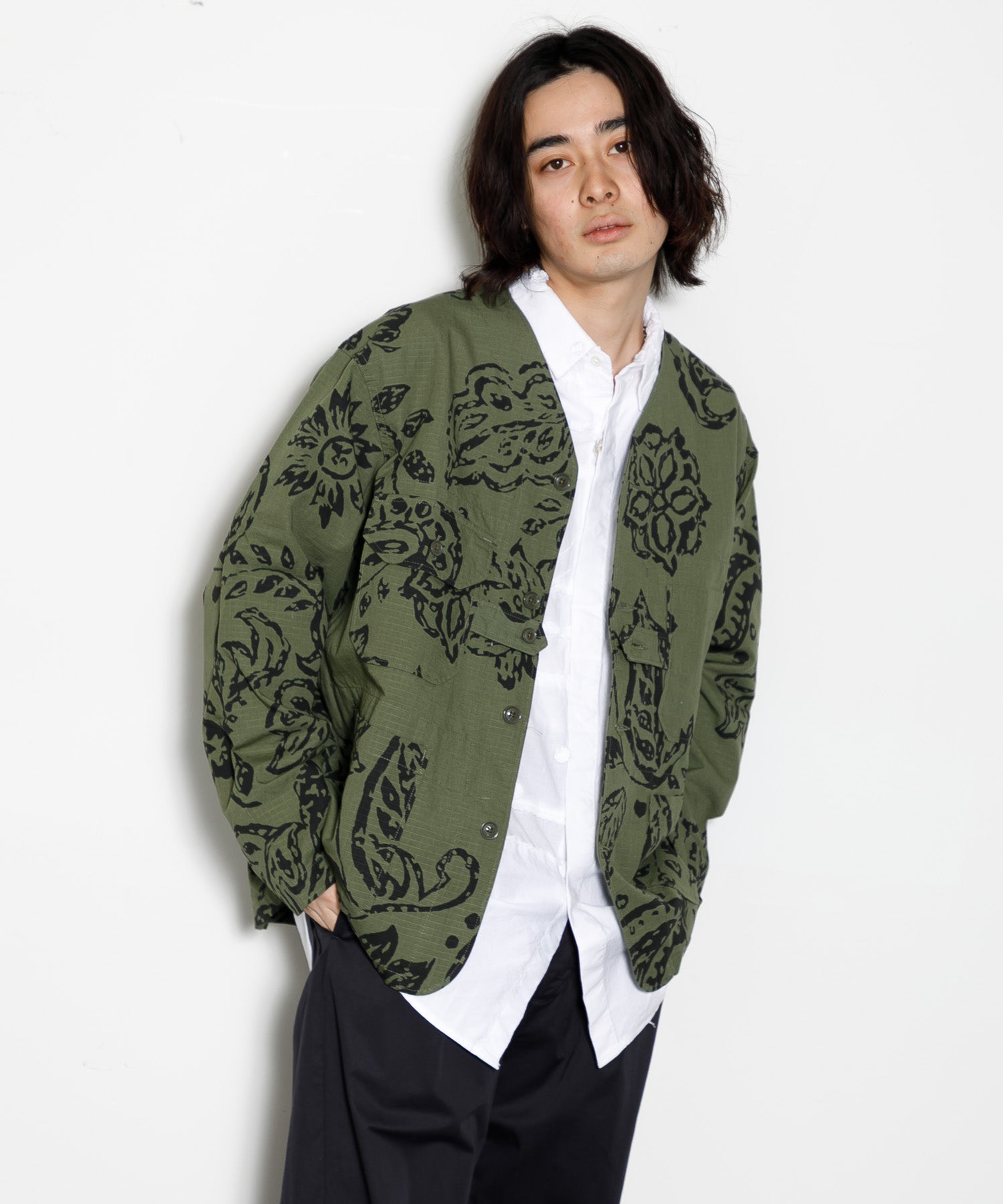 MEN】ENGINEERED GARMENTS Cardigan Jacket - Floral Print Ripstop